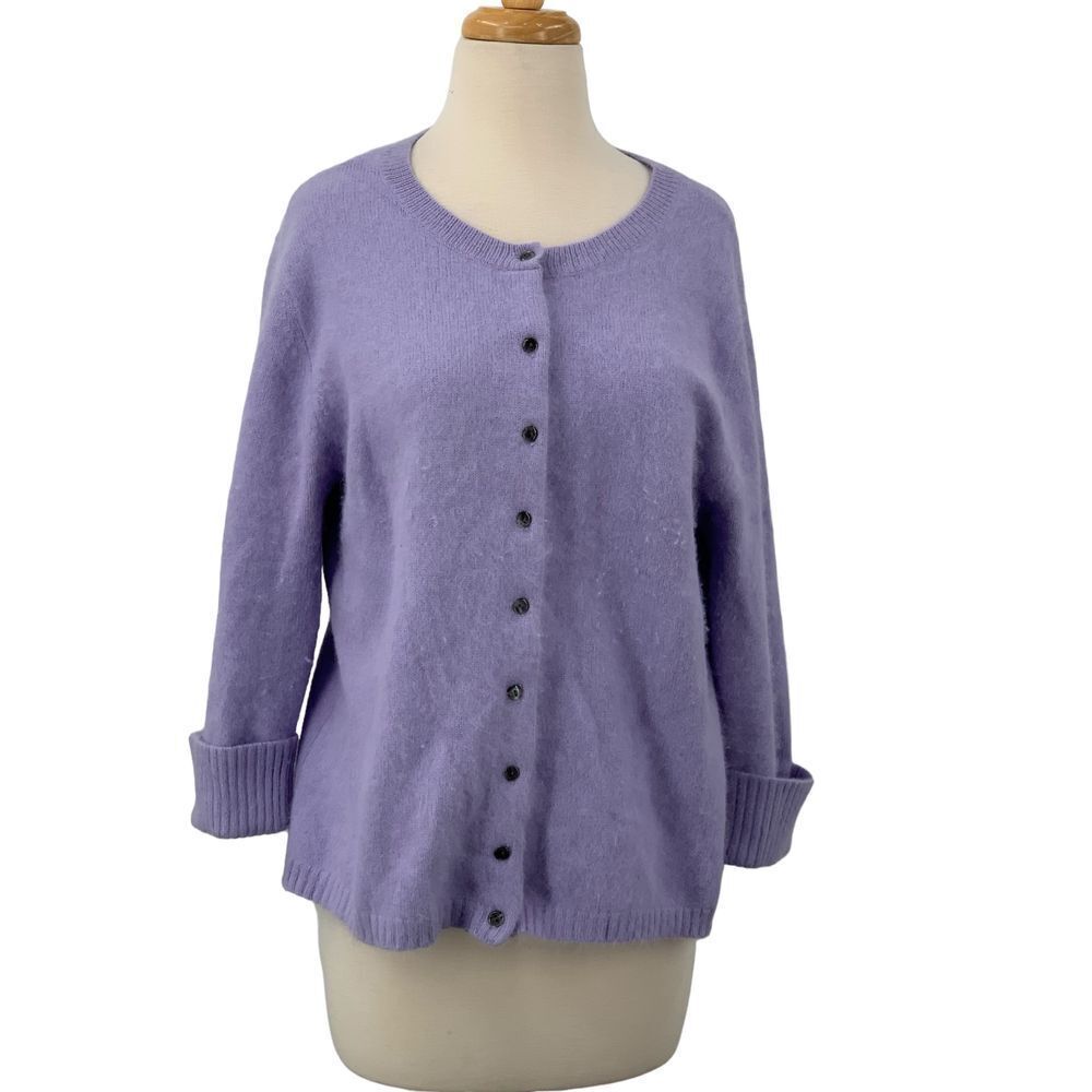 Apostrophe 3/4 Sleeve Angora Hair Button Up Cardigan Sweater Lavender Size XL‎